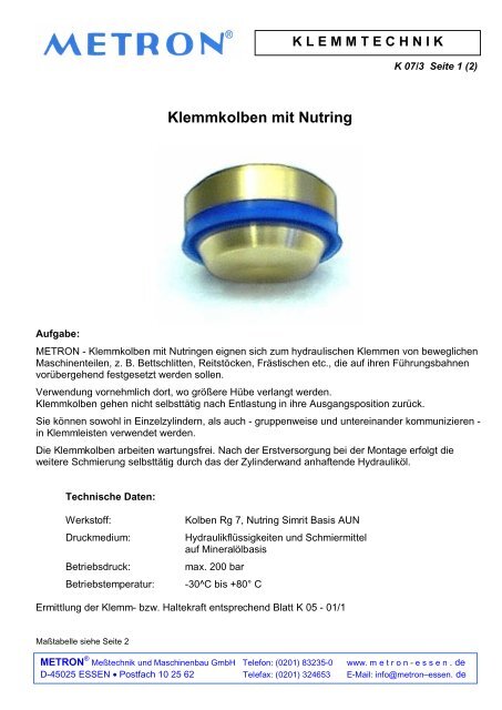 Klemmkolben mit Nutring - METRON