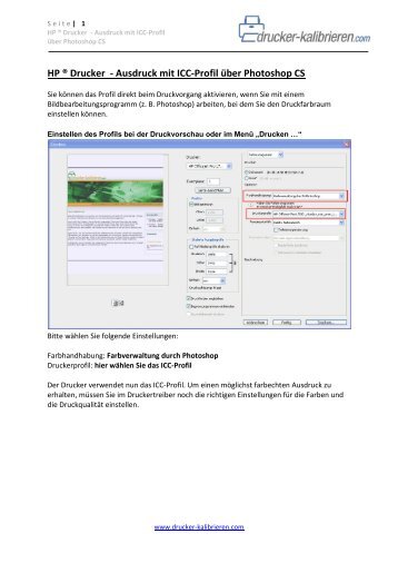 HP ® Drucker - Ausdruck mit ICC-Profil über Photoshop CS