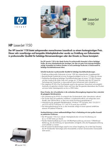 Datenblatt HP Laserjet 1150 Serie - 1a-gebrauchte-Drucker.de