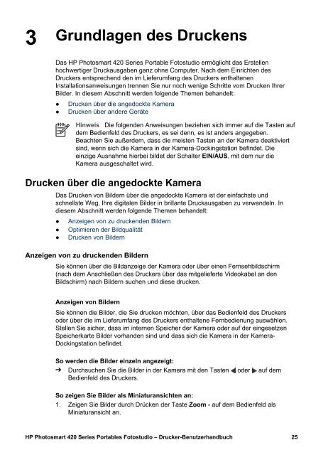 Drucker-Benutzerhandbuch HP Photosmart 420 Series Portables ...