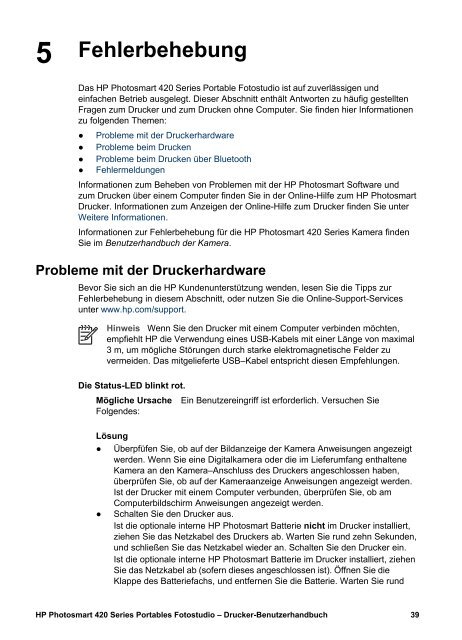 Drucker-Benutzerhandbuch HP Photosmart 420 Series Portables ...