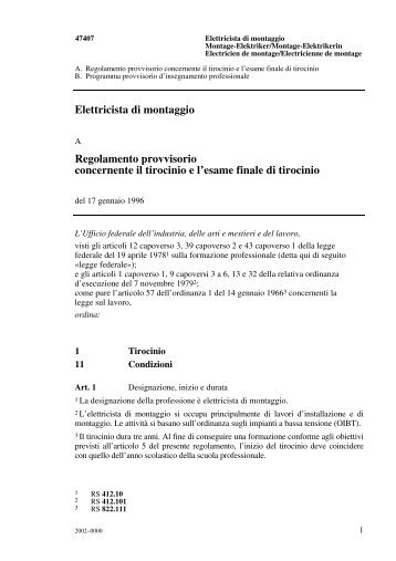 Elettricista di montaggio Regolamento provvisorio concernente il ...