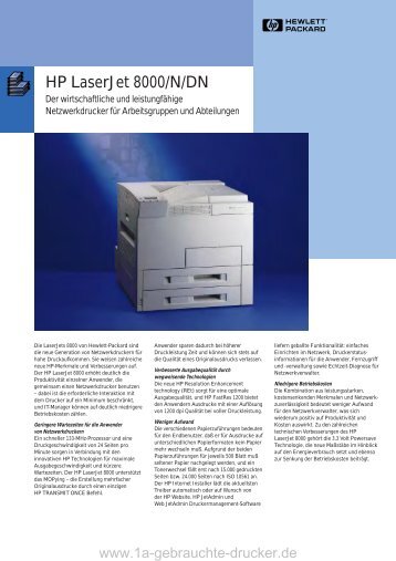 HP Laserjet 8000 Datenblatt - 1a-gebrauchte-drucker.de