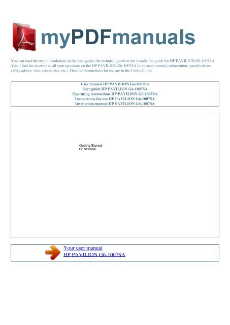 User manual HP PAVILION G6-1007SA - MY PDF MANUALS