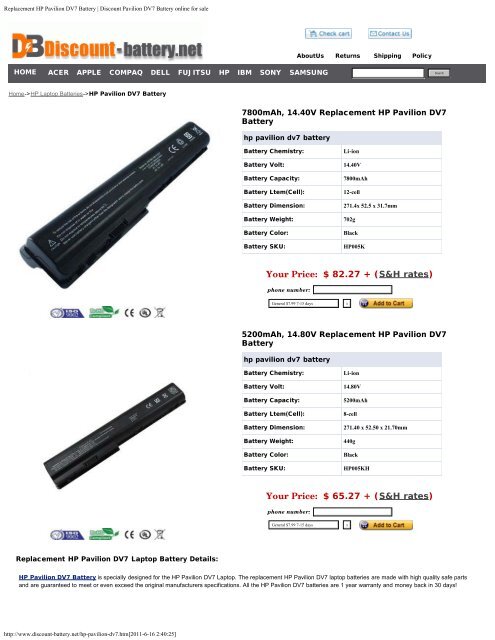 HP Pavilion DV7 Battery - Laptop Battery Sale online Replaceable ...