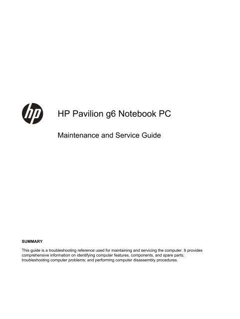 Hp Pavilion G6 Notebook Pc