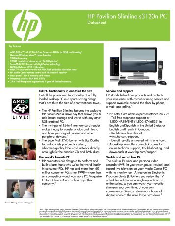 HP Pavilion Slimline s3120n PC Datasheet