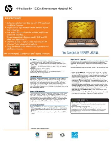 HP Pavilion Dv4-1220us Entertainment Notebook PC - static ...