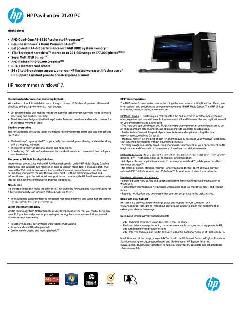 HP Pavilion p6-2120 PC - HP Home & Home Office