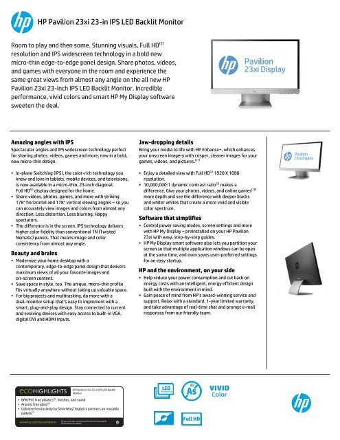 HP Pavilion Data Sheet - HP Home &amp; Home Office