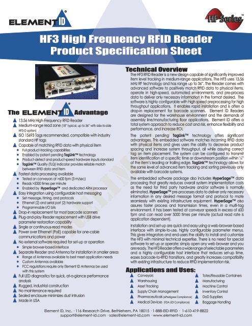 HF3 RFID Reader Data Sheet (Prelim).pdf - Element ID