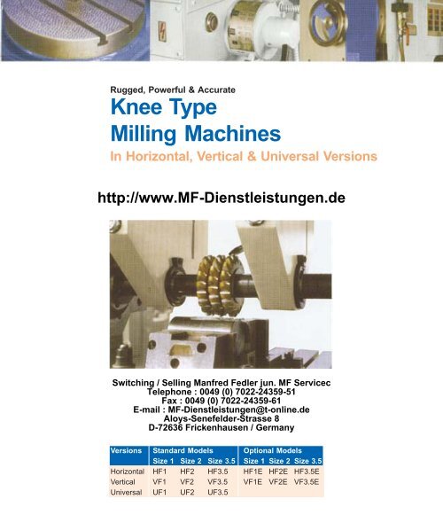 Knee Type Milling Machines - Manfred Fedler jun. MF ...