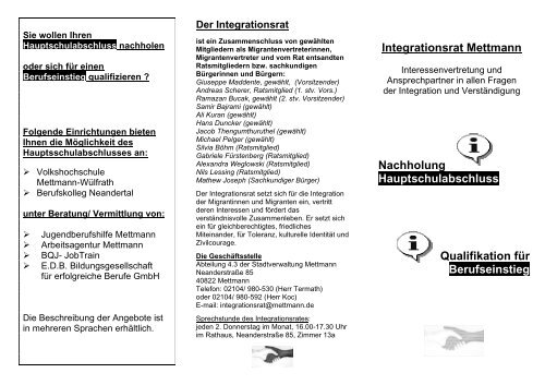 Integrationsrat Mettmann Nachholung ... - Stadt Mettmann