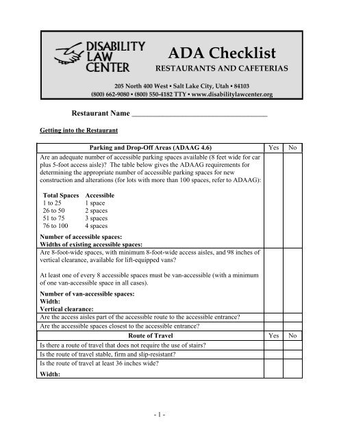 Ada Checklist Disability Law Center