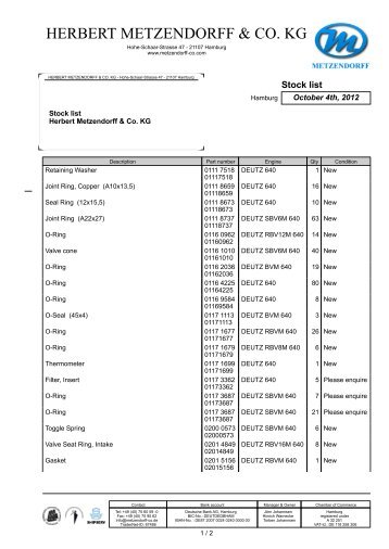 Stock list DEUTZ  640 PDF - Herbert Metzendorff & Co.