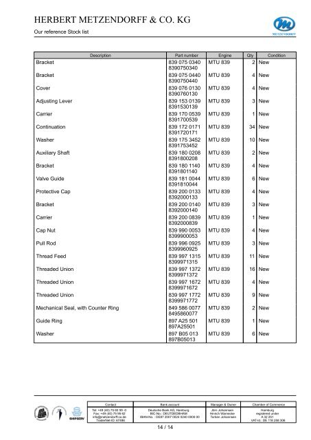 Stock list MTU 839 PDF - Herbert Metzendorff & Co.