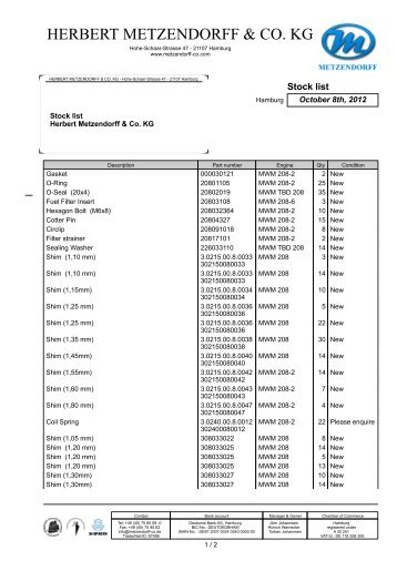 Stock list MWM 208 PDF - Herbert Metzendorff & Co.