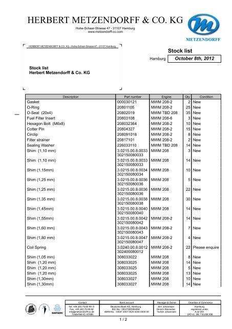 Stock list MWM 208 PDF - Herbert Metzendorff & Co.