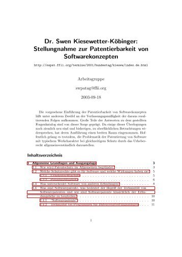 Dr. Swen Kiesewetter-Köbinger: Stellungnahme zur ... - FFII