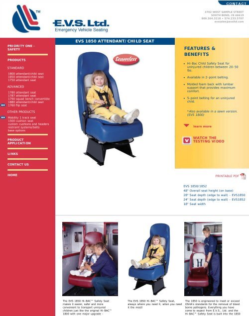 EVS Ltd. - 1850 Attendant/Child Seat