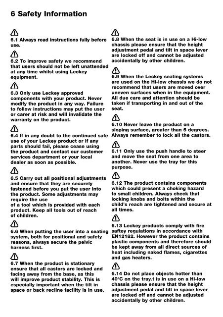 Mygo Seating System User Instructions - Leckey