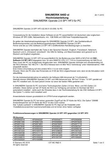 SINUMERIK 840D sl Hochrüstanleitung SINUMERIK Operate 2.6 ...