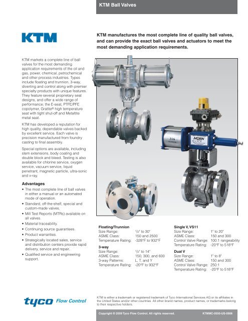 Flow Control KTM Ball Valves - Valves and Controls