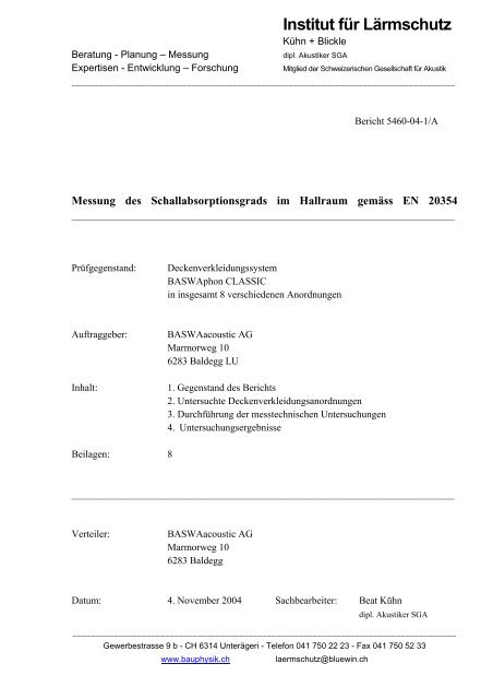 Bericht 3269-96-1 - Institut für Lärmschutz Kühn + Blickle