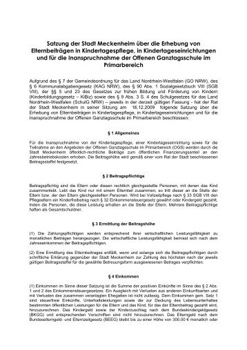 Elternbeitragssatzung ab 01.08.2010 - Stadt Meckenheim