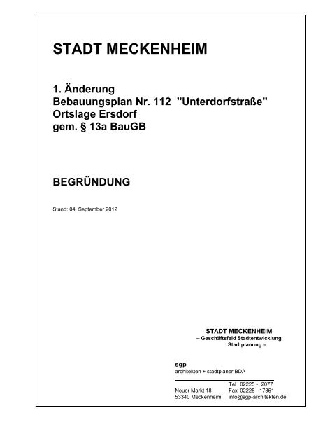 STADT MECKENHEIM 1. Änderung Bebauungsplan Nr. 112