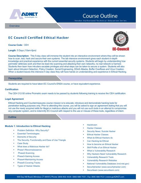 EC Council Certified Ethical Hacker - ADNET Technologies, Inc.