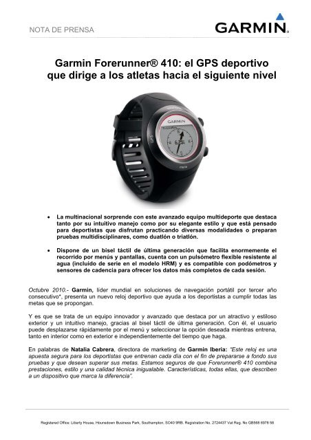 Garmin Forerunner® 410: el GPS deportivo que dirige a los atletas ...