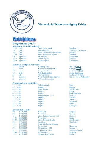 Nieuwsbrief Kanovereniging Frisia Programma 2013