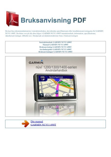 Instruktionsbok GARMIN NUVI 1490T - BRUKSANVISNING PDF ...