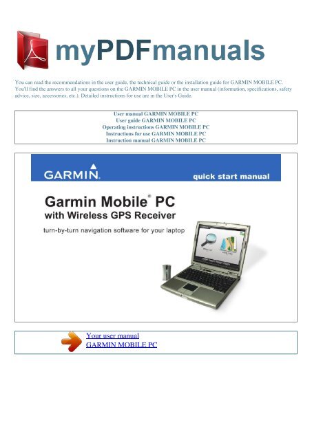 User manual GARMIN MOBILE PC - MY PDF MANUALS