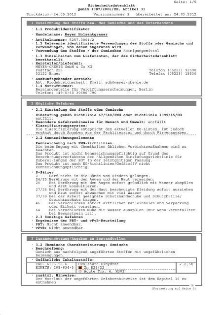 Sicherheitsdatemblatt - meyer-chemie