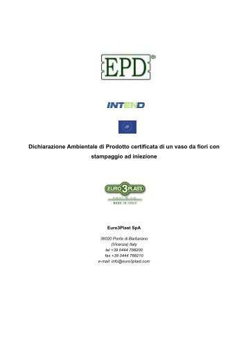 Dichiarazione ambientale di prodotto (DAP o EPD) - Euro 3 Plast