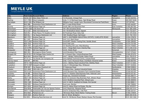 MEYLE UK sales partners - contact information