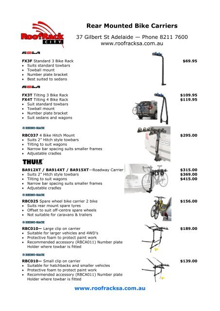 Rear Mounted Bike Carriers - Roof Rack City Adelaide