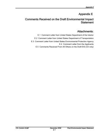 Appendix E Comments Received on the Draft Environmental Impact ...