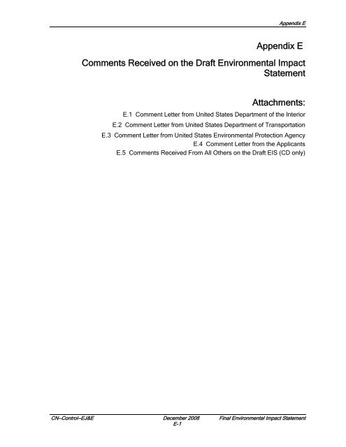 Appendix E Comments Received on the Draft Environmental Impact ...