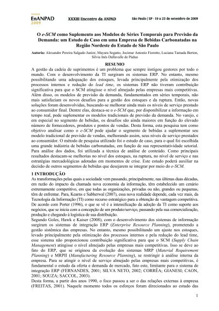 O e-SCM como Suplemento aos Modelos de Séries ... - Anpad