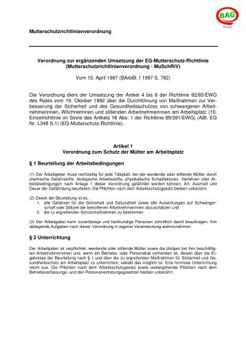 Mutterschutz-Richtlinien-Verordnung (MuSchRiV) - Arbeitssicherheit ...