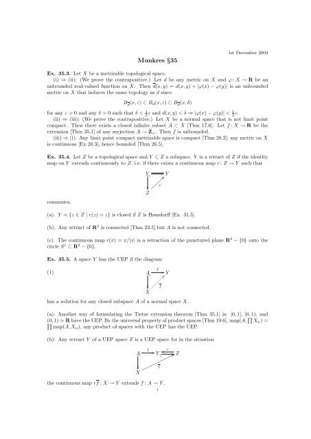 Solutions to exercises in Munkres