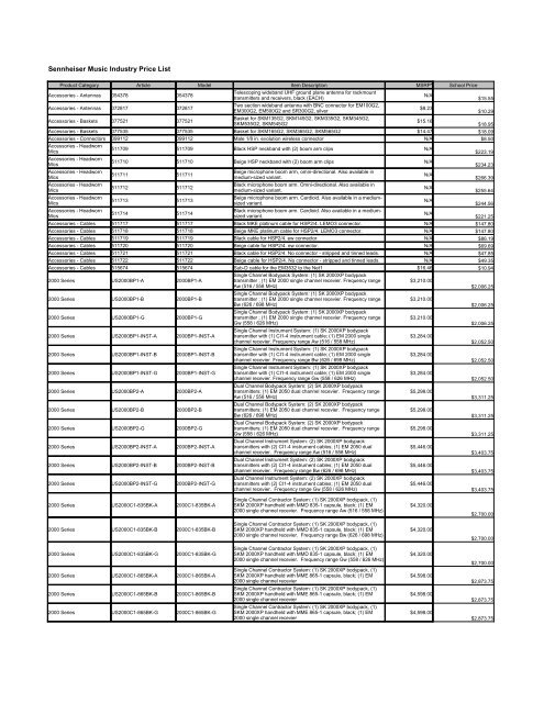 Sennheiser Music Industry Price List