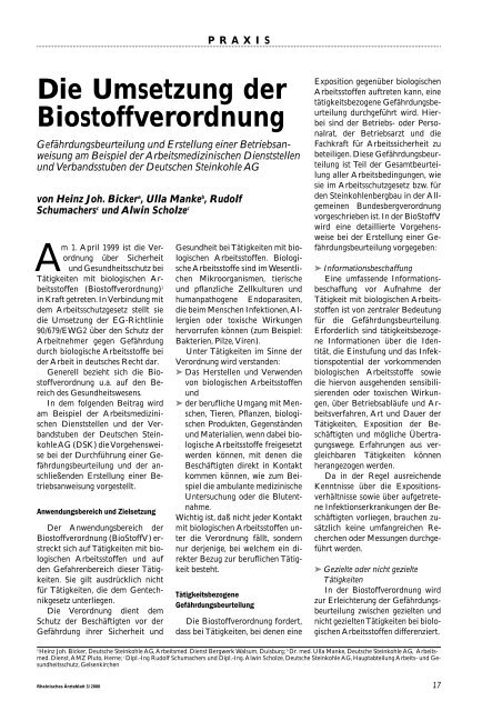 Die Umsetzung der Biostoffverordnung