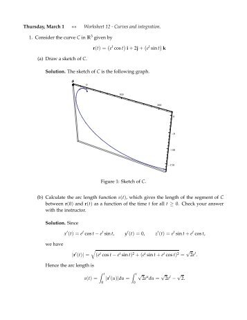 ∗∗ r(t) = (e x′(t) = e y′(t) = 0, z′(t) = e |r′(t)| = √(et cos t − et sin t ...