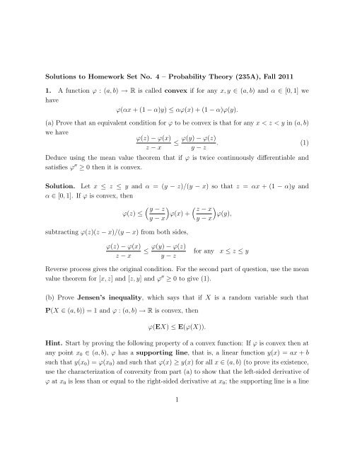 Solutions to Homework Set No. 4 – Probability Theory (235A), Fall ...