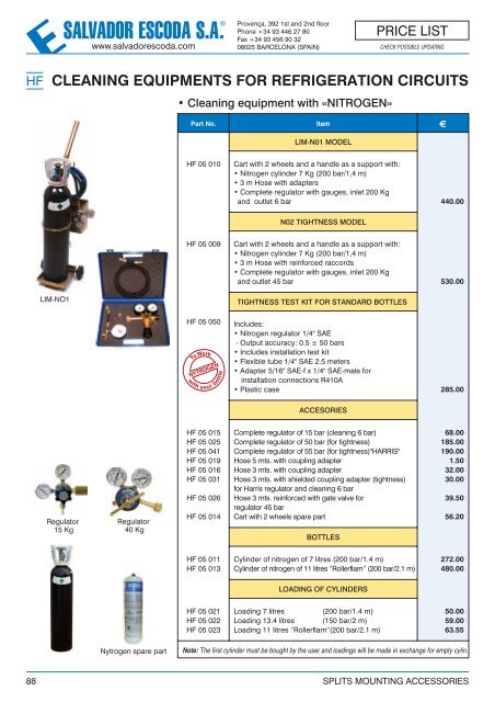 Price List - Splits Mounting Accessories - Salvador Escoda SA