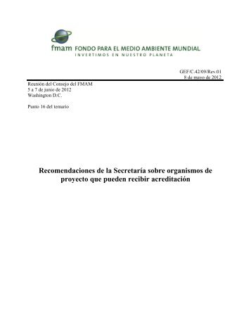 Recomendaciones de la Secretaría sobre organismos de proyecto ...